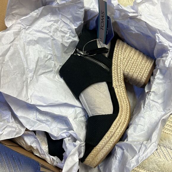 TOMS Majorca Espadrille Platform Sandal - Black Basket Weave - Picture 2 of 7